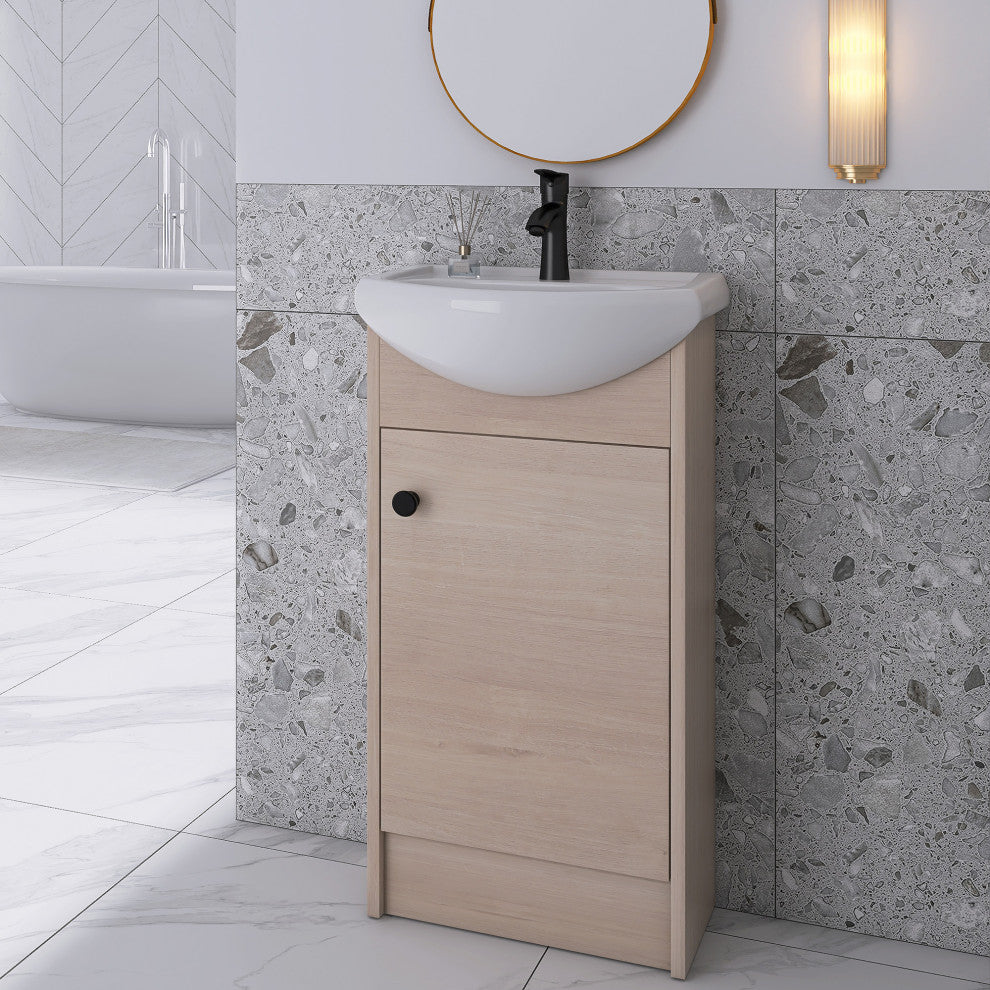 18 inch Wood Wall-Mounted Bathroom Vanity Set with Integrated Ceramic Sink
