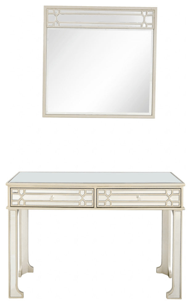 Champagne Finish Mirror and Console Table