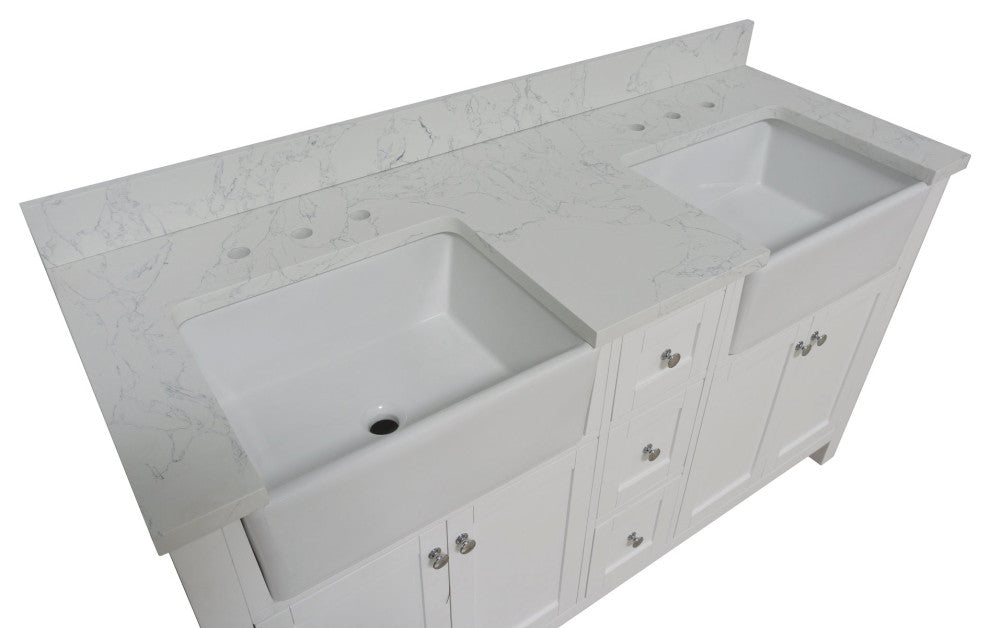 Yorkshire 60" Bathroom Vanity, White, Engineered Marble, Double
