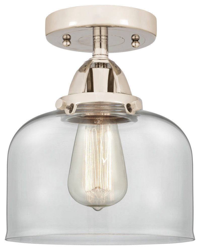 Large Bell Semi-Flush Mount, Polished Nickel, Clear, Clear