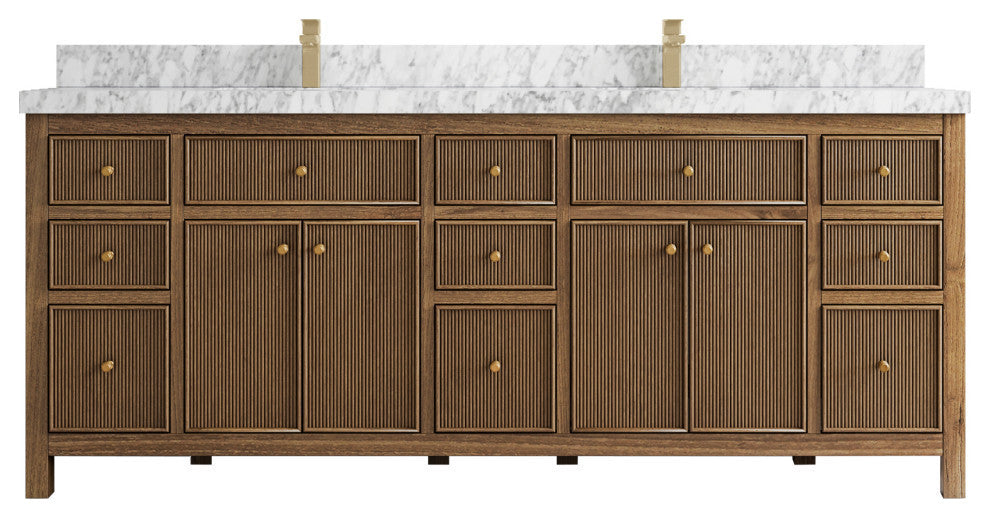 Sonoma Teak 84 Double Sink Bath Vanity in Dark Natural with 2" Carrara Marble