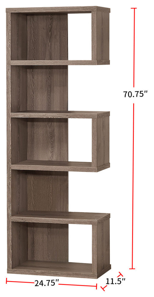 Contemporary Semi-Backless Bookcase, Weathered Gray