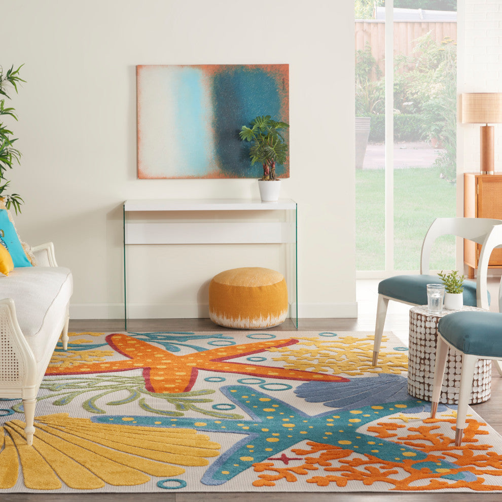Nourison Aloha 9' x 12' Multicolor Coastal, Nautical & Beach Area Rug