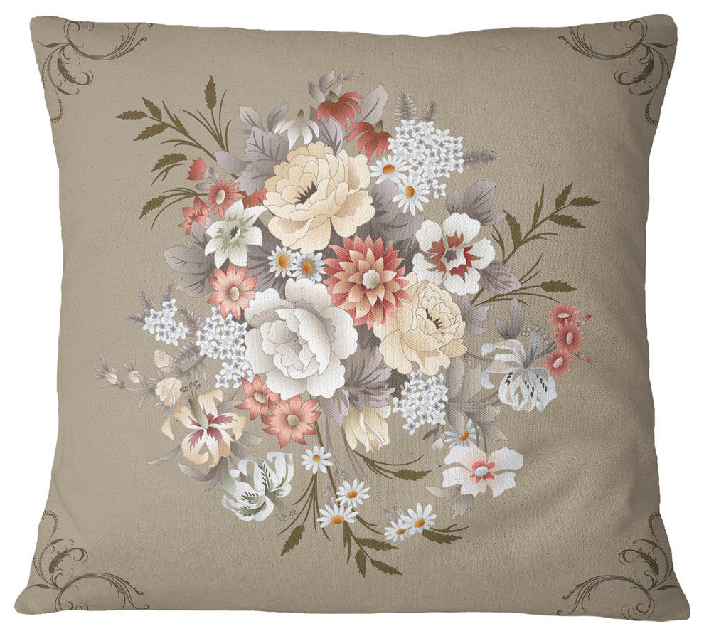 White and Yellow Floral Pattern Floral Throw Pillow, 18"x18"