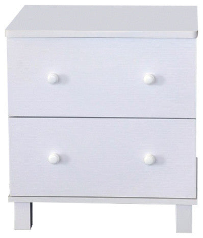 Urbane White Finish Nightstand With 2 Drawers On Metal Glides.