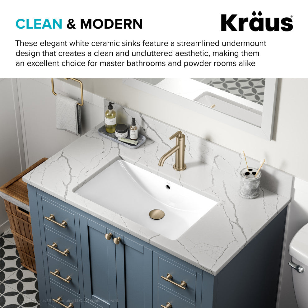 KRAUS Elavo 23 in. Rectangular Porcelain Ceramic Undermount Bathroom Sink
