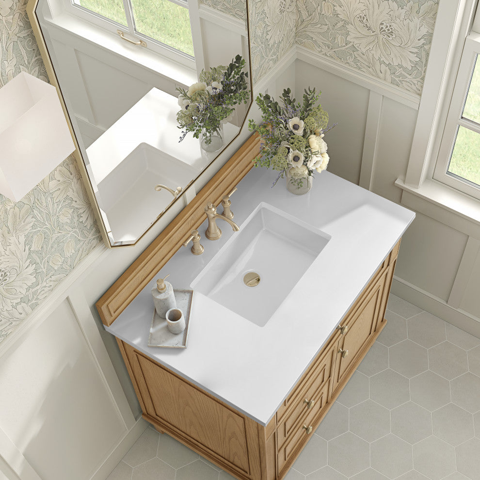 Lorelai 36" Single Vanity, Light Natural Oak, 3 CM White Zeus Top