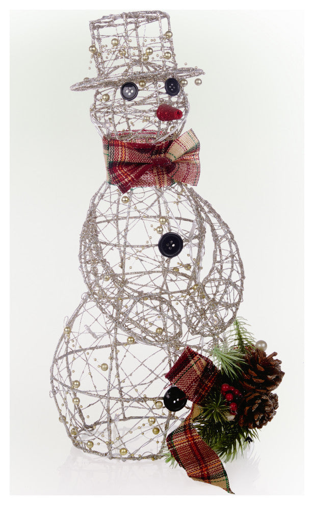 Gold Wire Snowman DÃ©cor with Warm White LED Lights, 9"l X 8"w X 18"h (Small)