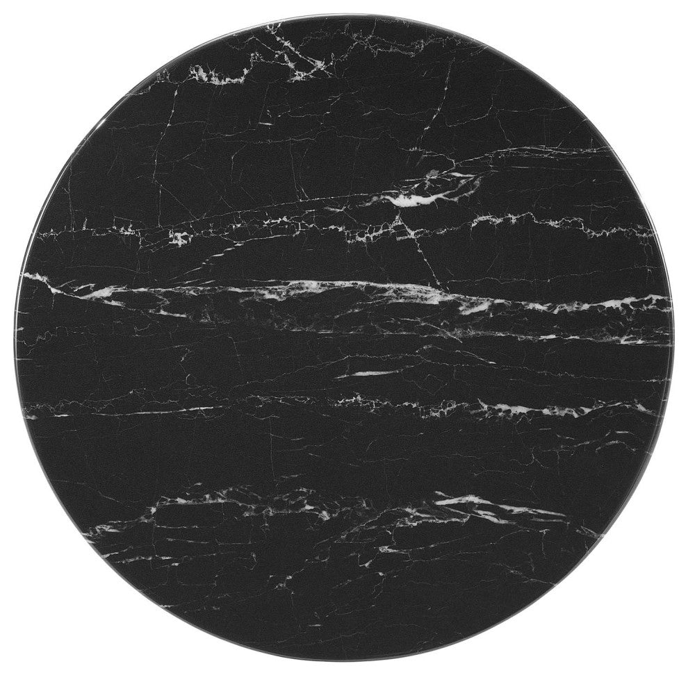 Sofa Side Table, Round, Black White, Artificial Marble, Metal, Modern