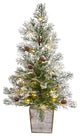 2' Frosted Pre-Lit Artificial Christmas Tree With Pinecones, Decorative Planter