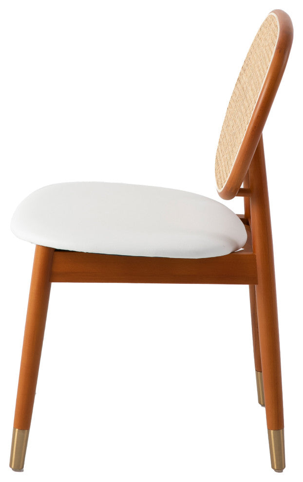 LeisureMod Holbeck Modern Dining Chair with Wood Legs and Wicker Back, White