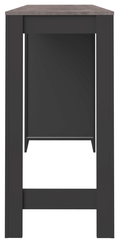 Contemporary Wood Small Bar Table With Shelving, Black/Faux Concrete