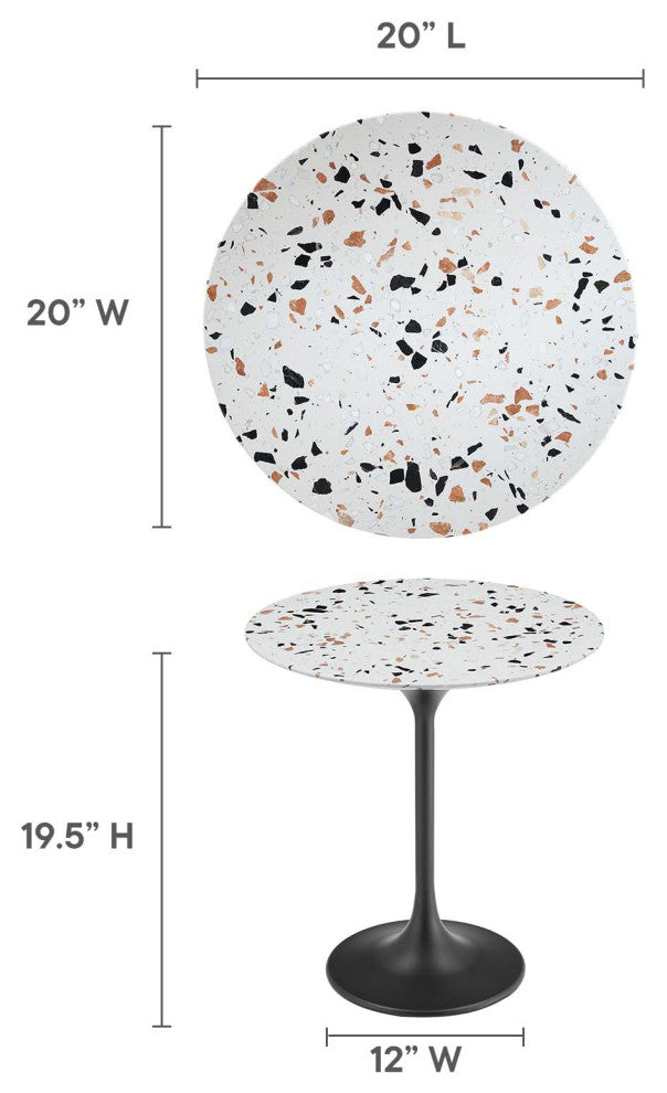 Lippa 20" Round Terrazzo Side Table, Black Terrazzo