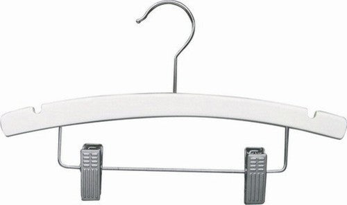 White Wooden Children's Hanger With Clips, 12", Set of 25