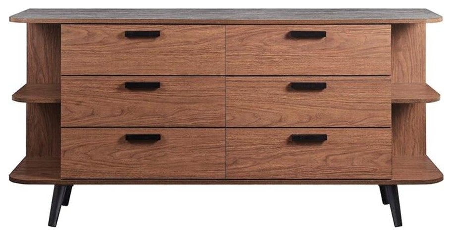 Modway Langston 6-Drawer Wood Sideboard with Splayed Base in Walnut and Gray