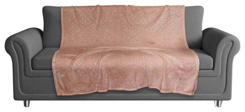 Peach Colored Pattern Distress Blanket 50x60 Coral Fleece Blanket