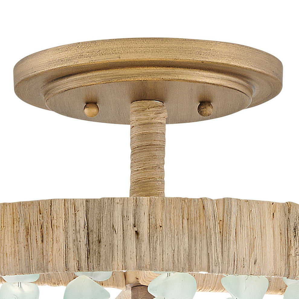 Fredrick Ramond Dune Medium Semi-Flush Mount, Burnished Gold With Blue Sea Glass