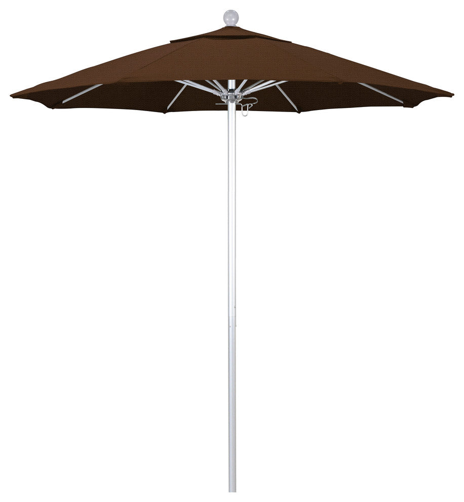 7.5' Silver Anodized Push Lift Aluminum Umbrella, Teak Olefin