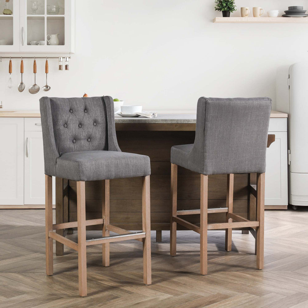 Karla Tufted 30" Barstool by Kosas Home, Gray