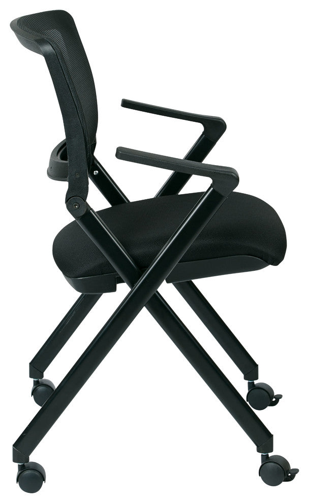 Mesh Back Folding Chair in Black Fabric (Set of 2)