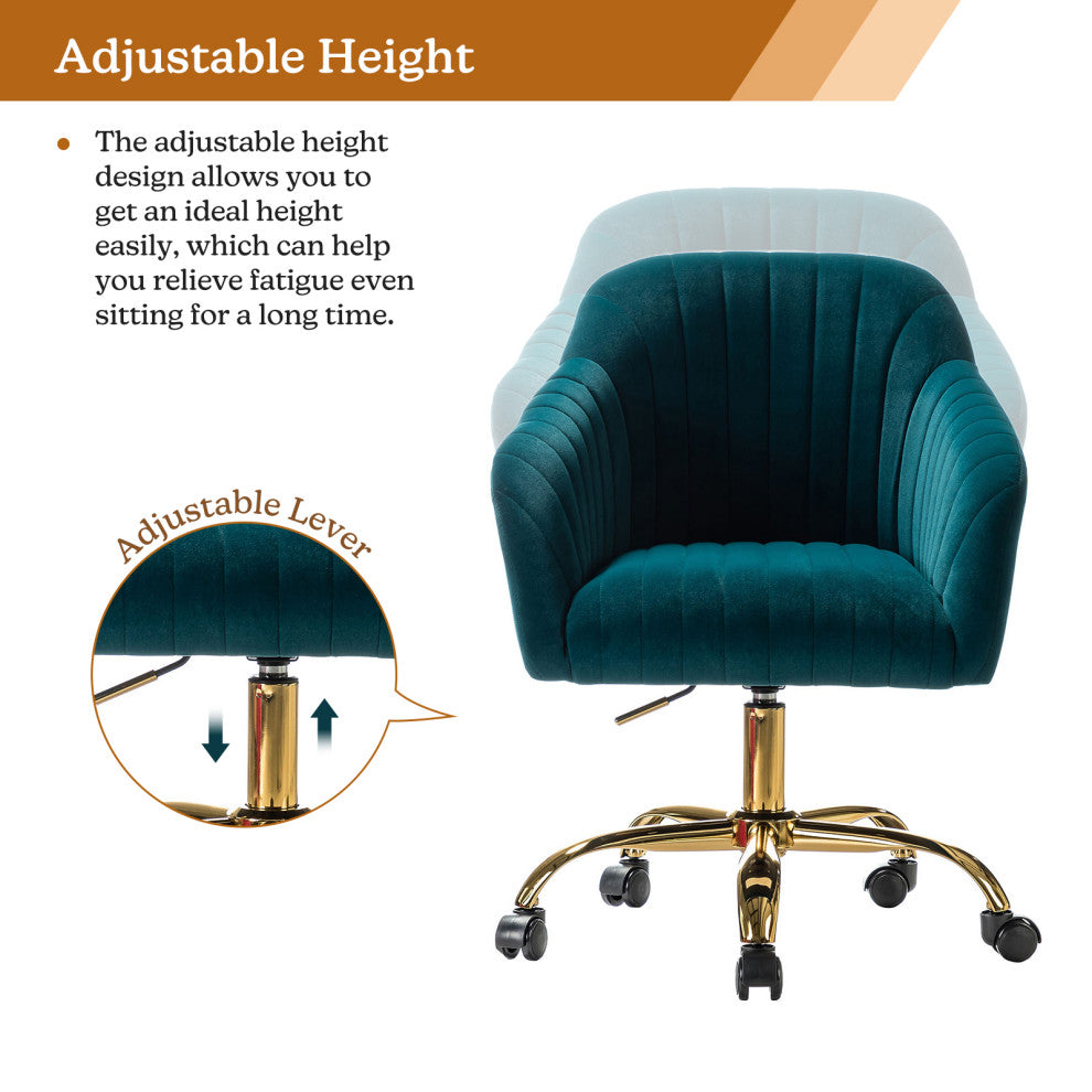 Swivel Rolling Task Chair With Tufted Back, Teal