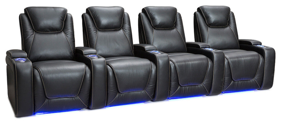 Seatcraft Equinox Leather Home Theater Seating Power Recline Headrest Lumbar, Bl
