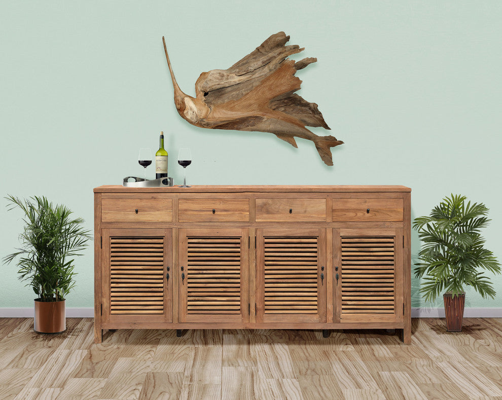 Recycled Teak Wood Louvre Cabinet with 4 Doors 4 Drawers