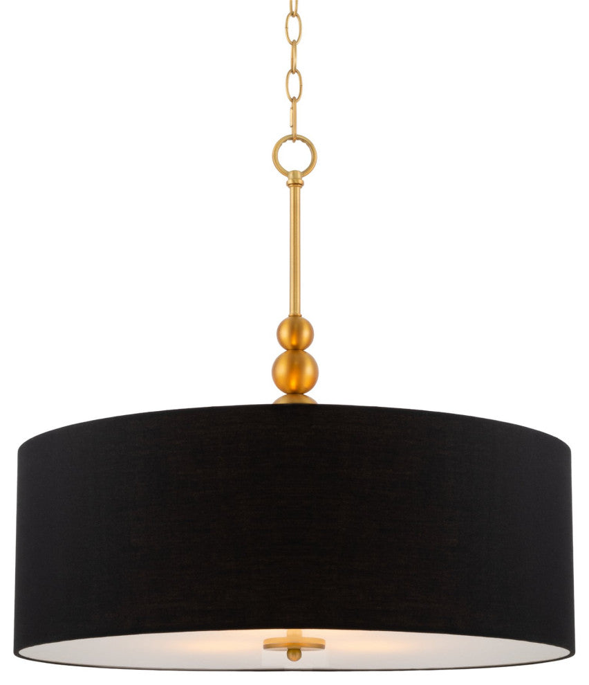 Kira Home Adelade 22" Drum Pendant Chandelier, Black Fabric Shade, Glass