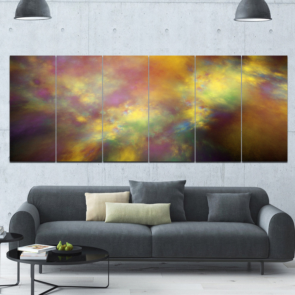 Perfect Yellow Starry Sky, Abstract Canvas Art Print, 70"x28", 6 Panels