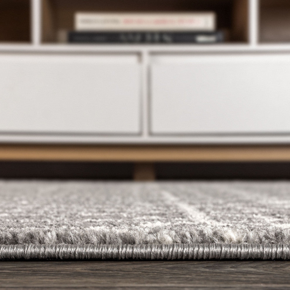 Izil Moroccan Beni Souk Area Rug, Gray/Cream, 2'x8'