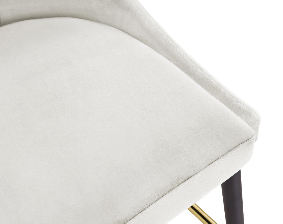 Sleek Velvet Upholstered Bar Stools With Matte Black Metal Legs, Set of 2, Cream