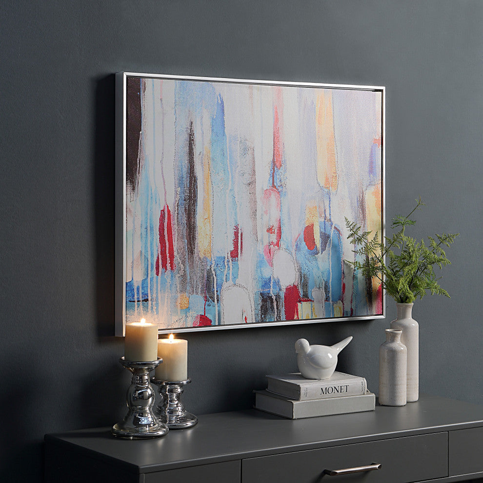 Rainy Forest Abstract Wall Art 24x32 With Silver Frame, Multi Color