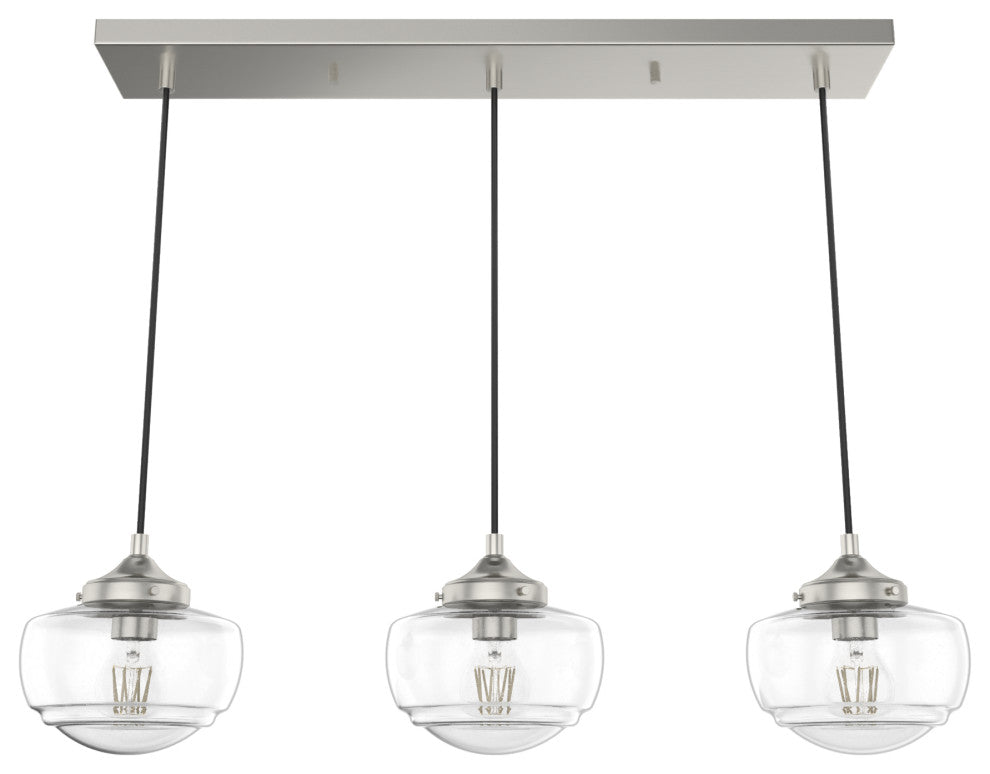 Saddle Creek Brushed Nickel, Clear Seeded Glass 3 Light Linear Cluster Light