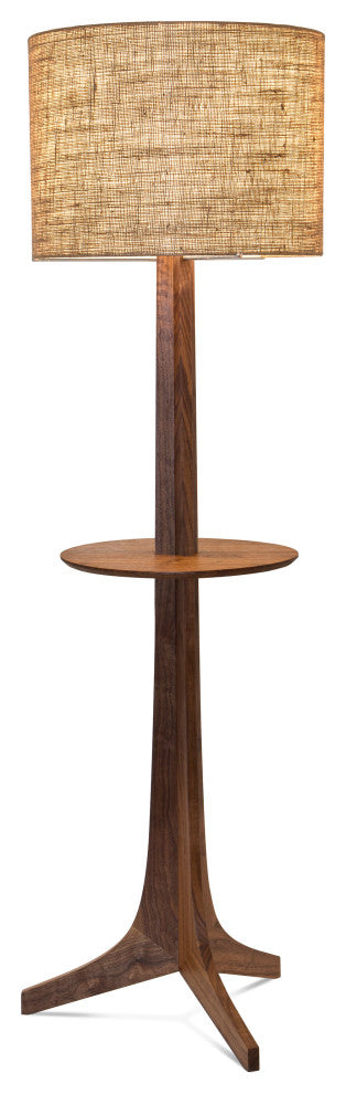 Nauta Floor Lamp, Walnut, Burlap, Matching Wood Shelf With Exposed Top Surface