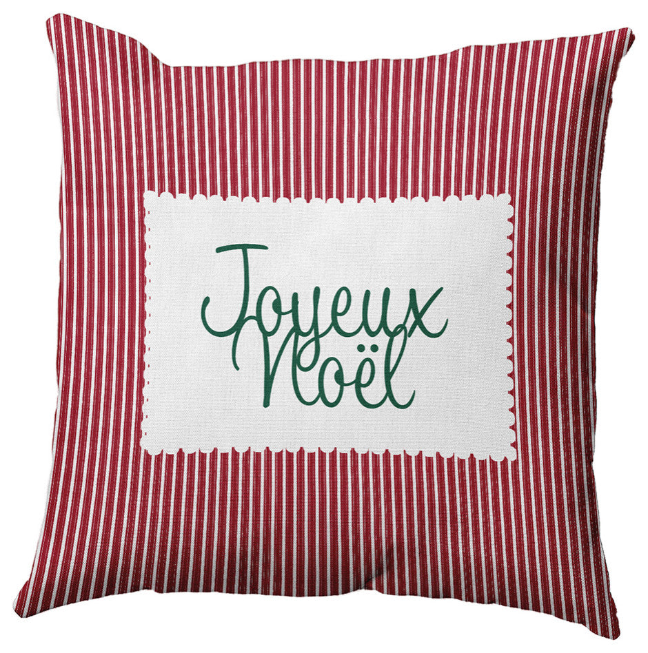 Joyeux Noel Ticking Accent Pillow, Haute Red, 20"x20"