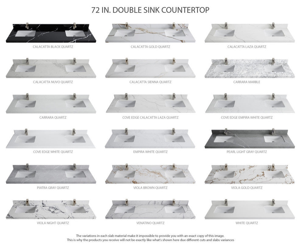 Elizabeth Oak 72" Double Sink Vanity, White 2" Calacatta Sienna