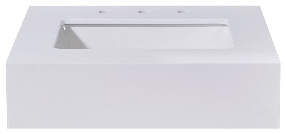 Edolo Engineered Stone Vanity Top, Snow White Apron With White Sink, 24"