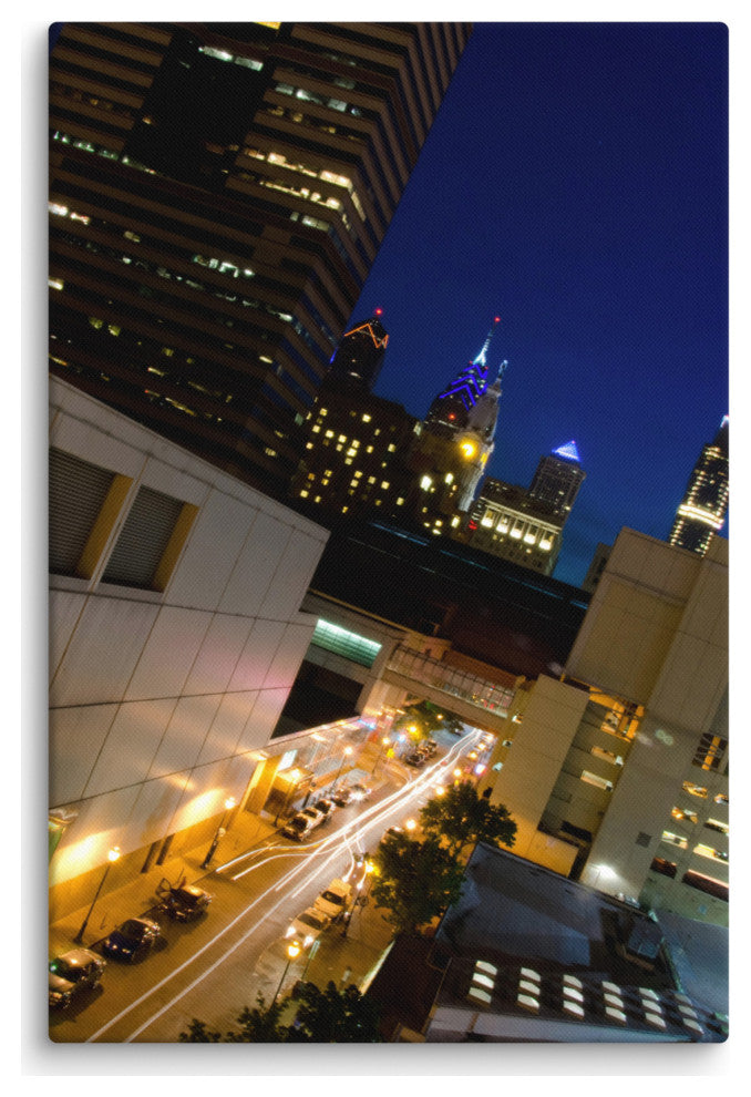 Light Trails in Philly Night Photography Canvas Wall Art Print, 24" X 36"