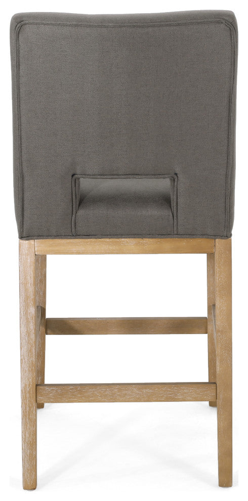 Kiara Contemporary Fabric Upholstered 27" Counter Stools, Set of 2, Deep Gray/Weathered Natural