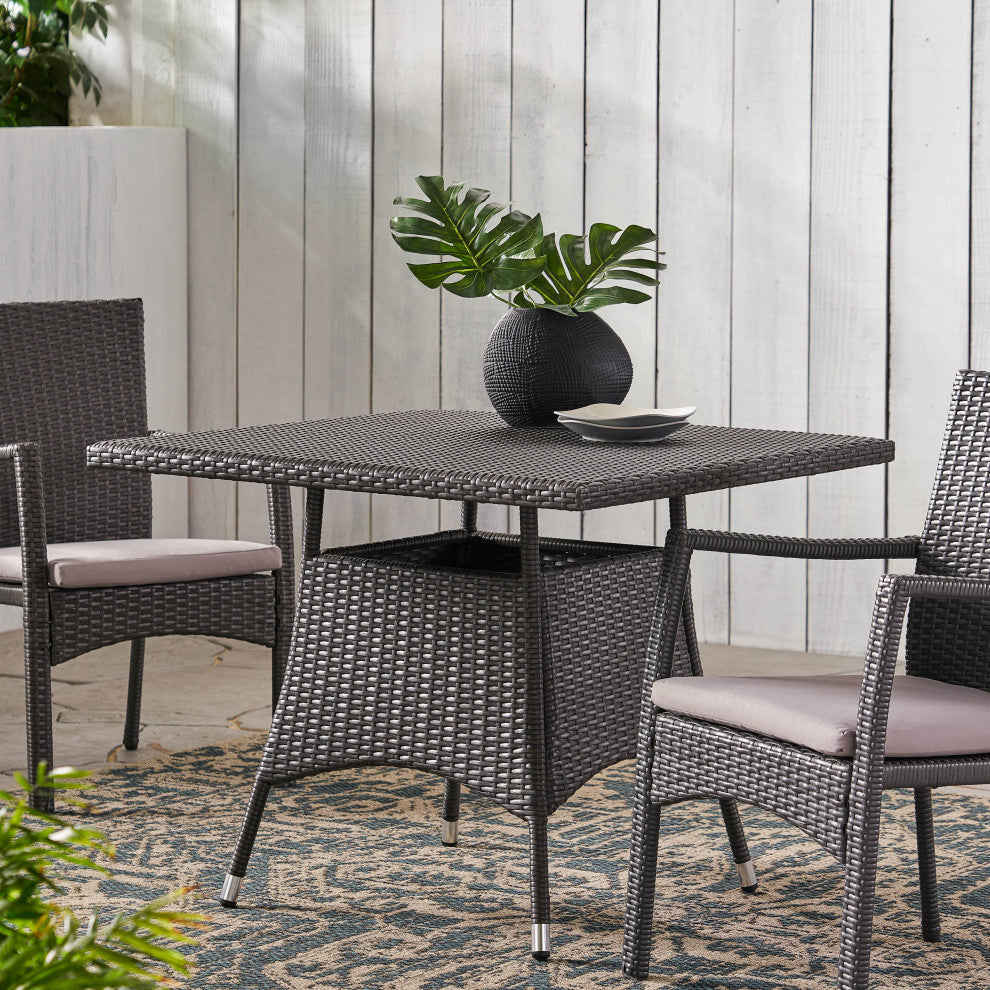 GDF Studio Colonial Outdoor Gray Wicker Square Dining Table
