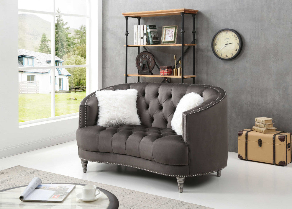 Dania 64 in. W Flared Arm Velvet Straight Sofa, Gray