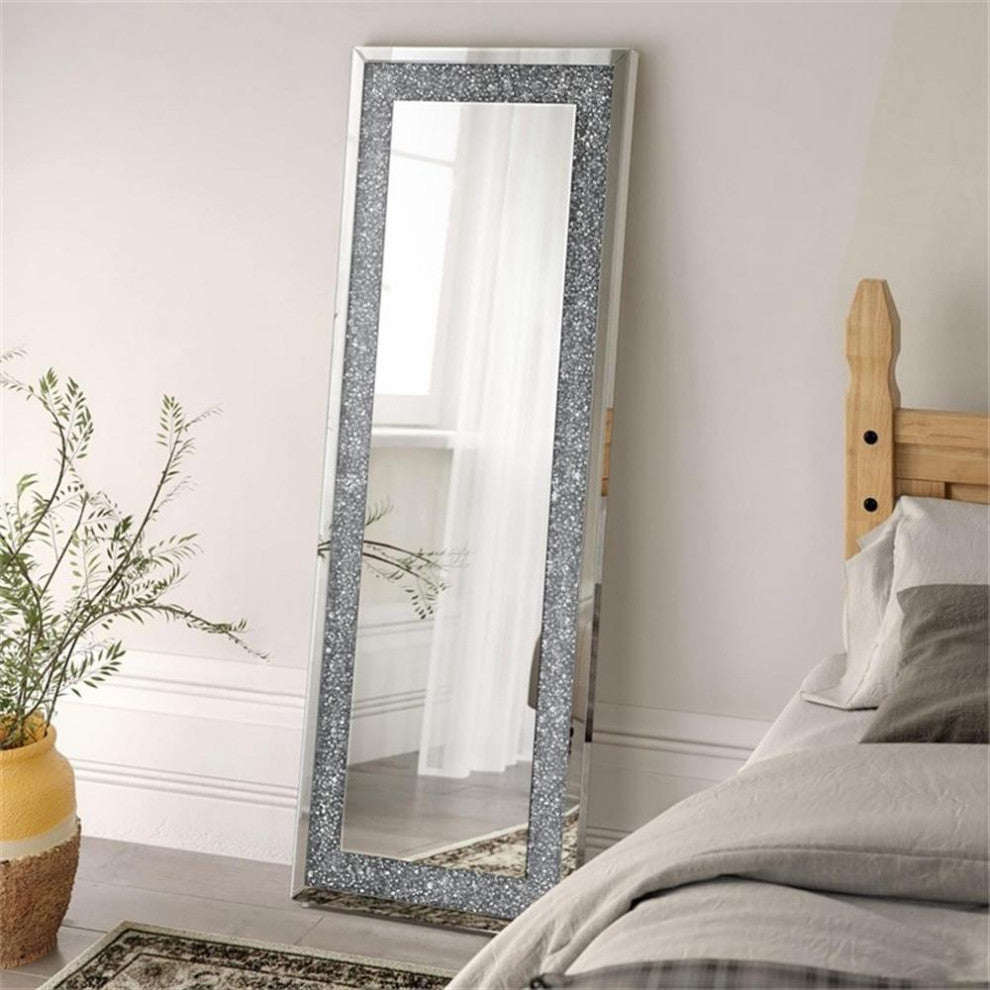 Coaster Valerie Modern Silver Glass Crystal Inlay Rectangle Floor Mirror