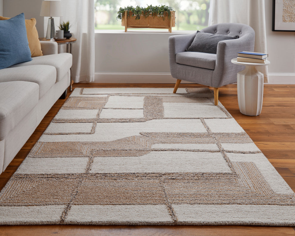 Middleton Modern Geometric, Ivory/Brown/Tan, 3'6"x5'6" Accent Rug