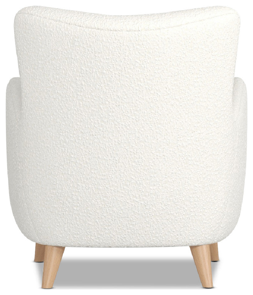 Lune Curved Arm Accent Chair With Lumbar Pillow, Ivory White Boucle