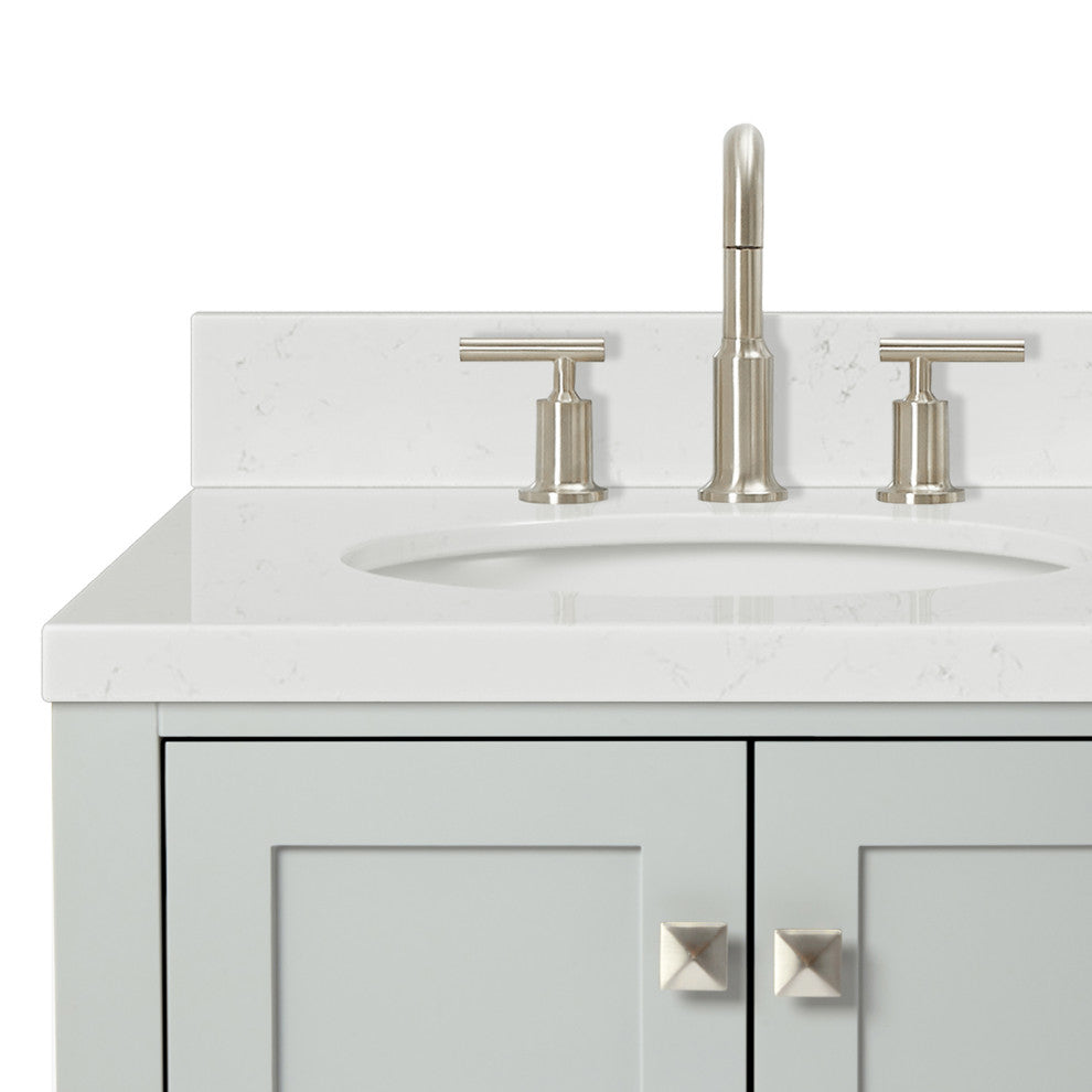 Ariel Cambridge 36" Left Offset Single Oval Sink Vanity, Carrara Quartz, Gray