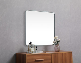 Ellis Soft Corner Metal Square Mirror 30x30 Inch, Silver