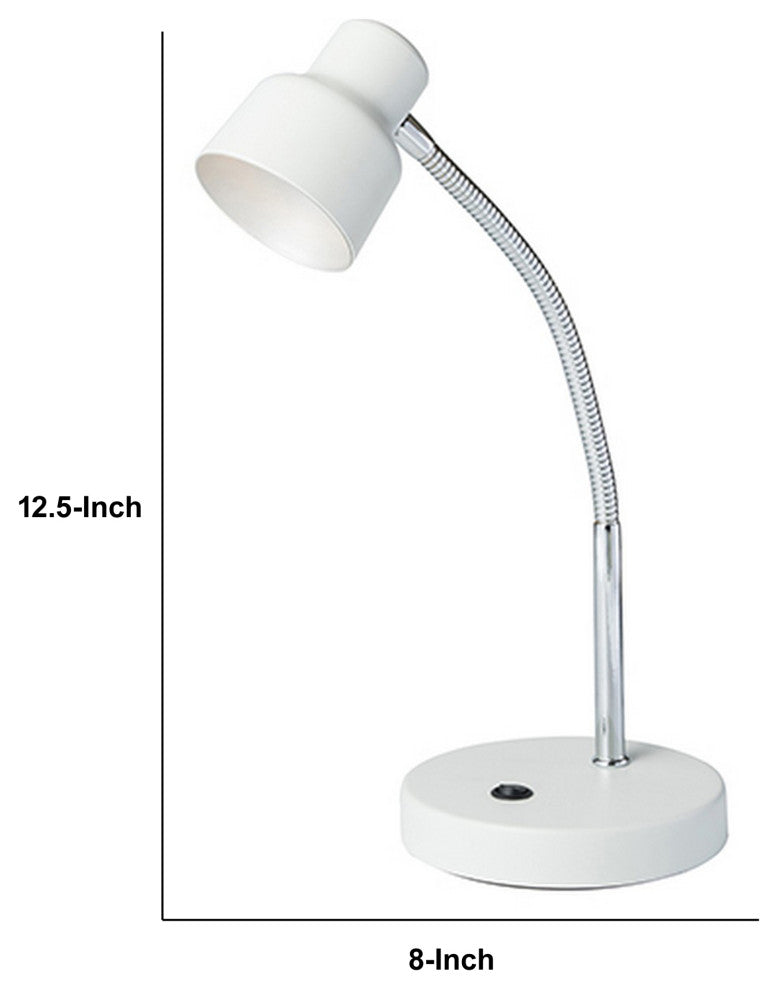 Benzara BM240380 Table Lamp With Adjustable Goose Neck and Shade, White