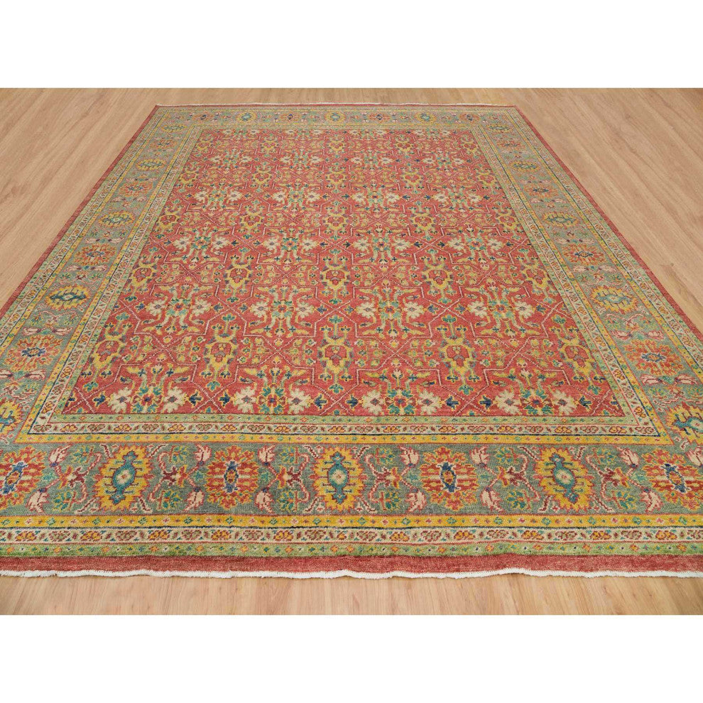 Red 100% Wool Hand Knotted Antiqued Oushak Design Oversized Rug 14'x16'5"