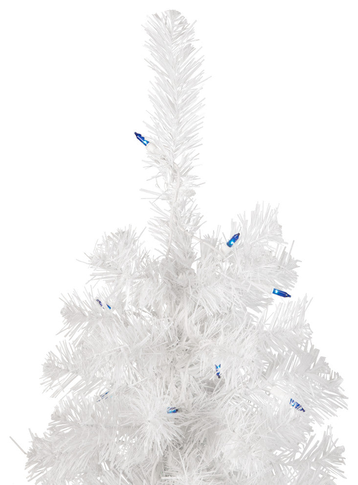 White Flat-Round Tips Wrapped Christmas Tree, Lights, Blue
