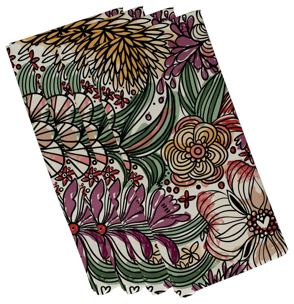 Zentangle Floral Print Napkin, Set of 4, Purple